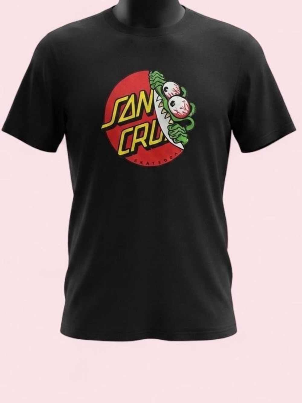 Santa Cruz Skateboards Black Tee with Red, Yellow & Green Logo SEE MEASUREMENTS